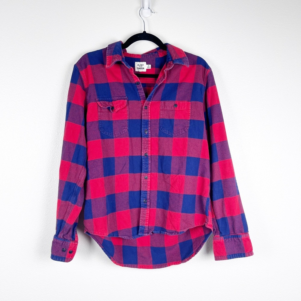 Flint and Tinder Womens Buffalo Plaid Button Up Flannel Shirt Red Blue M